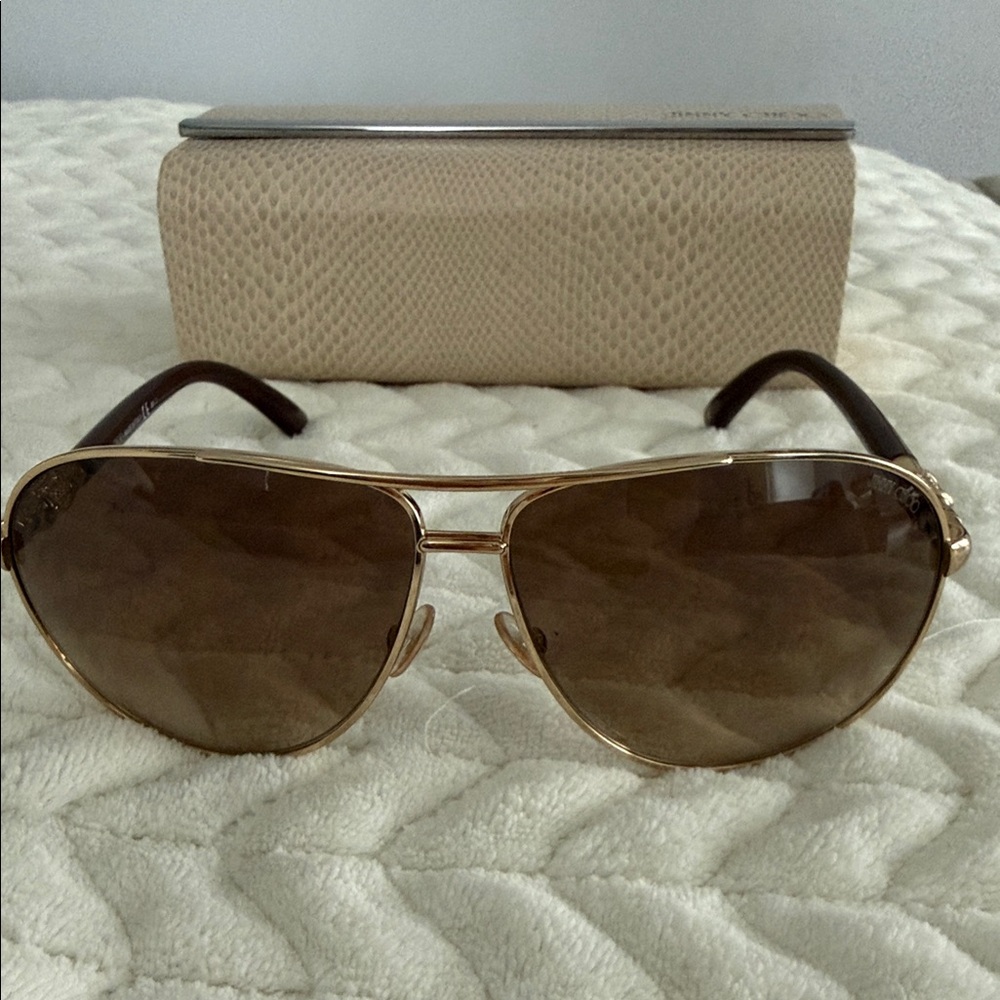 Jimmy Choo Gold Aviator Sunglasses with Brown Lenses